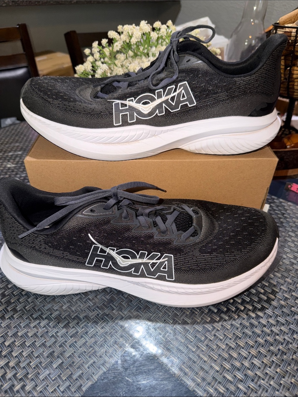 HOKA Men's Black and White Athletic Running Shoes